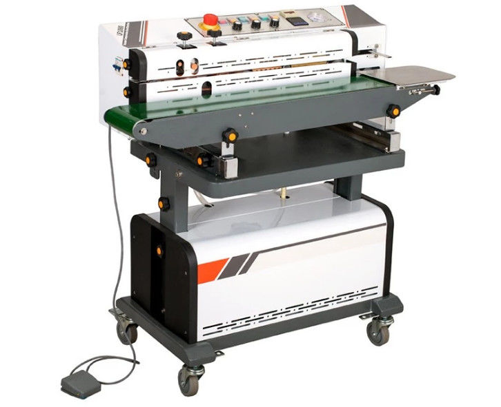 Nitrogen Gas Flushing Vacuum Continuous Band Sealer Plastik Bag Heat Sealing Machine Dengan Ink Roller Printing