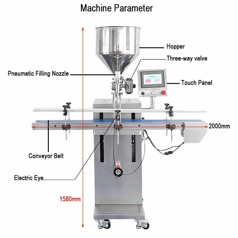 Mesin pengisian pasta cair vertikal otomatis untuk saus panas jus dan bungkus madu dengan bahan conveyor krim