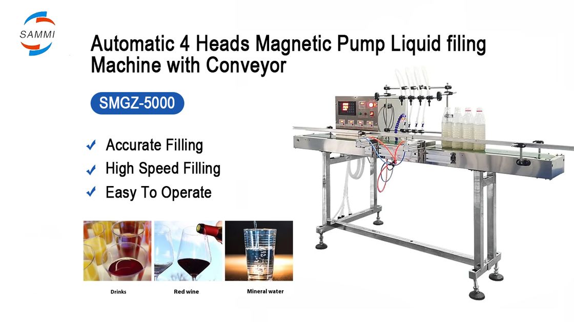Mesin Pengisian Cairan Pompa Magnetik 4 Kepala Otomatis PET untuk Skala Kecil Kaca Jus Buah Minuman Botol Susu Pengisian Kecil