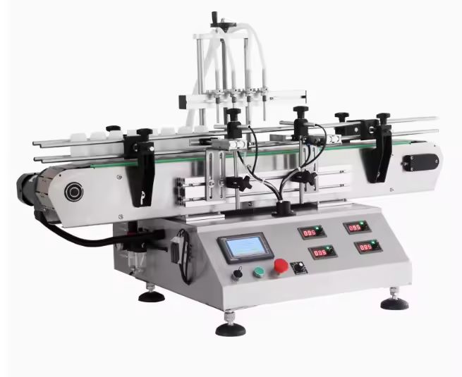 Mesin Pengisi Cairan Desktop Otomatis Kecil Minyak Esensial Parfum Cairan Botol Pengisian Penutup dan Mesin Pelabelan 4 Kepala