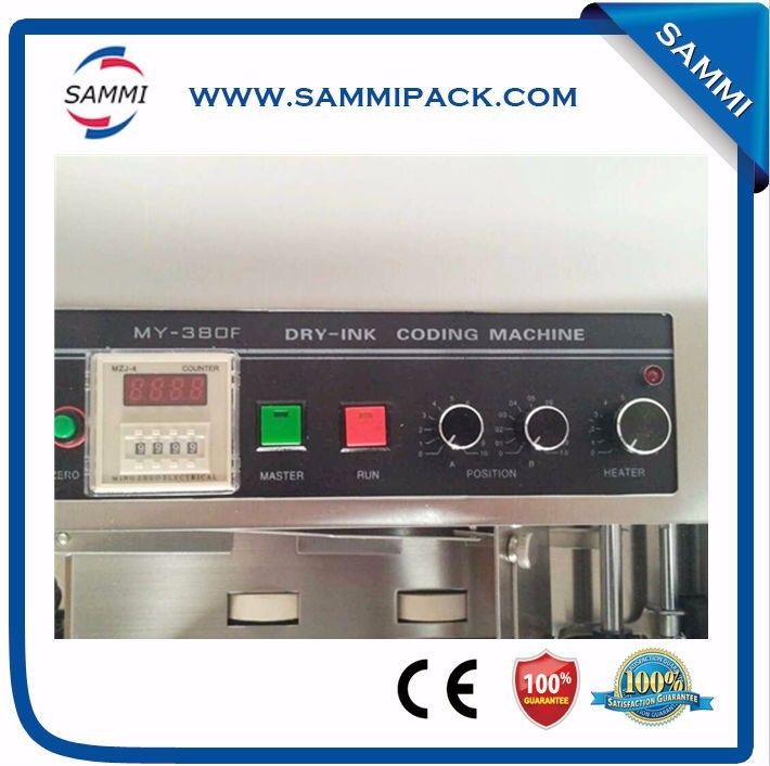 Mesin Coding Tinta Padat Otomatis MY-380 Printer Nomor Batch/Tanggal/Kadaluarsa untuk Kertas, Kemasan Film & Label dengan Rol Tinta Panas