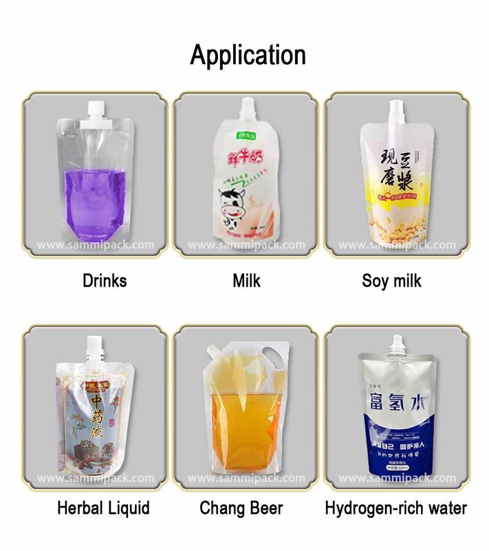 Mesin Pengisi Kantong Corong Cair Empat Kepala Semi Otomatis dengan Nozel Geser, Pengisi dan Penyegel Kantong