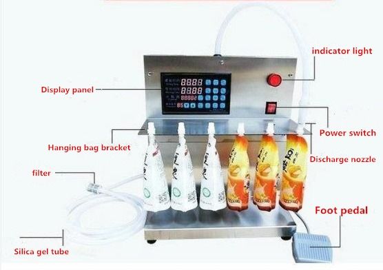 Semi-otomatis Stand-up Sealing Packaging Machine untuk Juice Liquid Spout Bag Penuh Keakuratan 1ml untuk Minyak