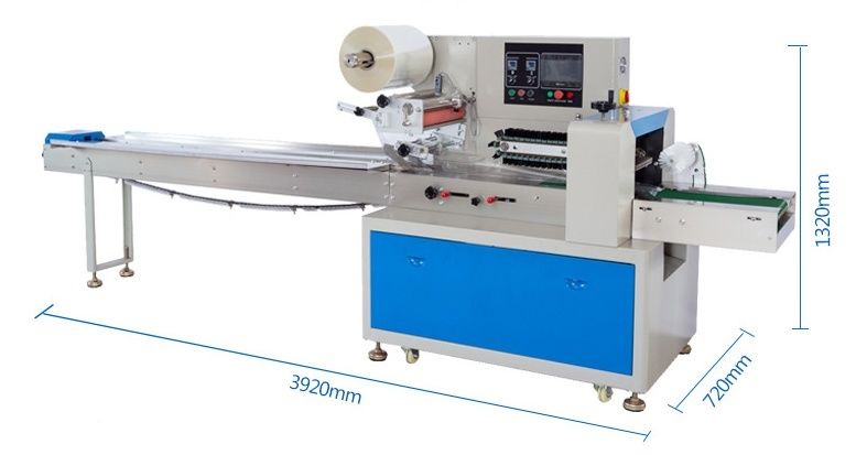 Mesin pengemasan aliran frekuensi ganda untuk biskuit kecil Mesin pengemasan aliran kue Mesin pengemasan bantal makanan