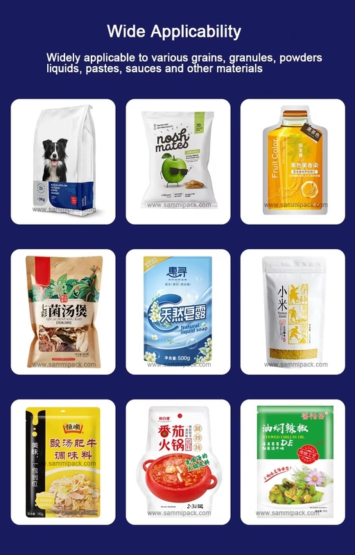 Mesin pengemasan kantong berdiri universal otomatis yang ditingkatkan untuk kopi/kacang/gula/butir, kontrol layar sentuh PLC, tahan debu