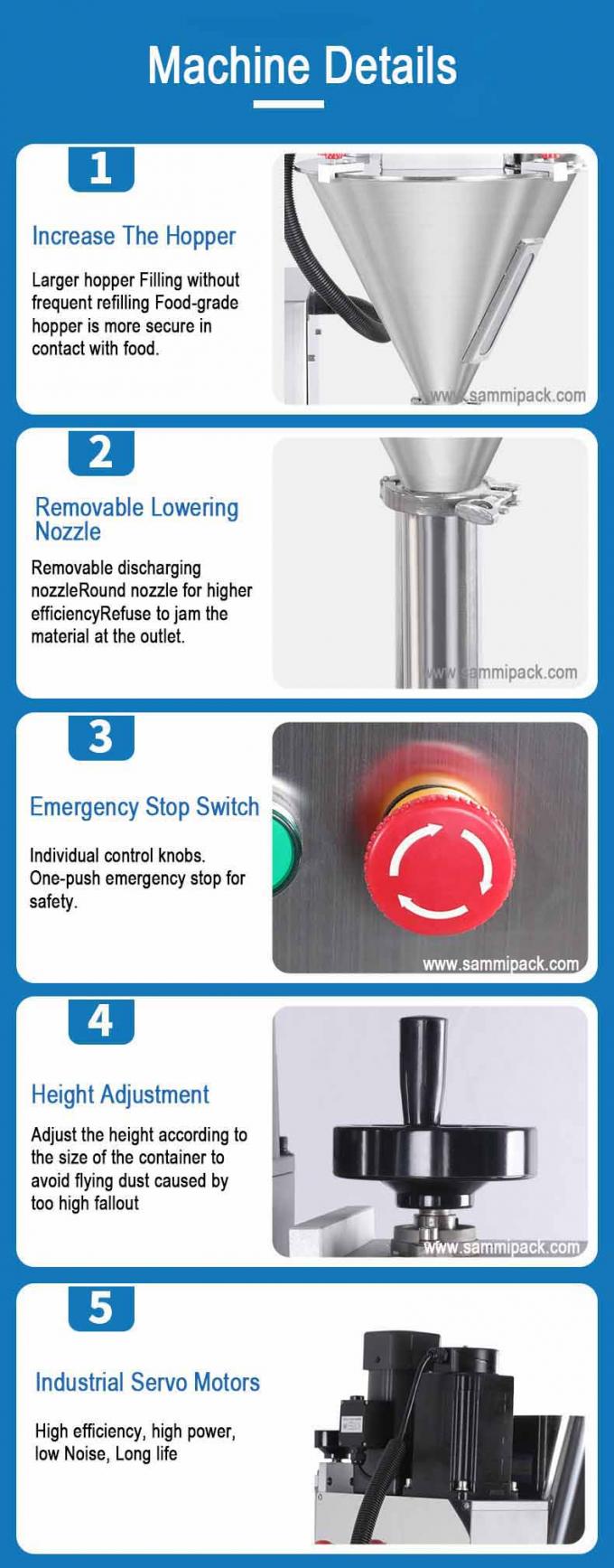 Mesin Pengisi Bedak Nyaman Komersial Desktop Kecantikan Kecil Tepung Susu Powder Auger Screw Filler 8